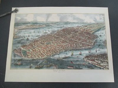 Hand-Colored Map CITY OF NEW YORK 1853, Ponte Vecchio Reproduction circa 1960 - Image 1 of 4