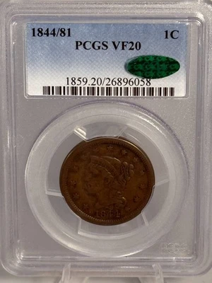 1844 P Braided Hair Cent PCGS VF-20 BN - Image 1 of 2