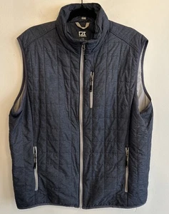 Cutter & Buck WeatherTec Puffer Vest Blue Gray Full Zip Men’s Size Large - Picture 1 of 7