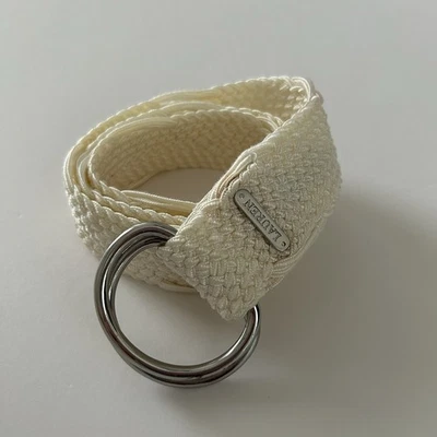 LAUREN by Ralph Lauren Ivory Nylon Crochet Braided D Ring Belt Wide See Measur - Image 1 of 4