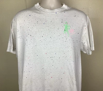 Vintage 90s Gecko Hawaii T-Shirt White L Rainbow Paint Spatter Single Stitch - Image 1 of 4