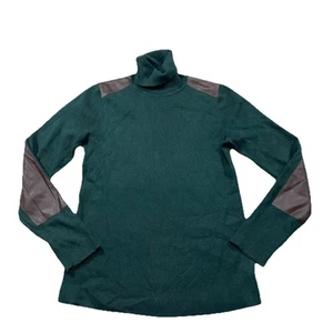 Ralph Lauren Damen großer grüner Baumwollpullover Leder Patches Rollkragen J2Y - Bild 1 von 6