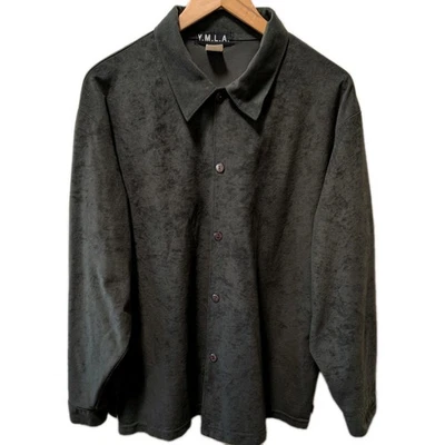 Camisa Discoteca De Colección Años 90 YMLA Para Hombres LG Imitación Gamuza Manga Larga Verde Abotonada Y2K  Foto 1 de 4