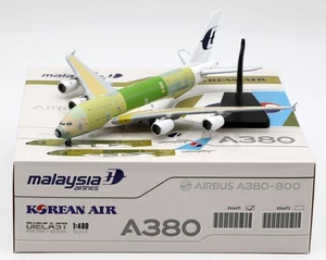 Modelo fundido a presión Airbus A380 F-WWSG 1:400 JC Wings Malaysia Airlines "Bare Metal" - Imagen 1 de 15
