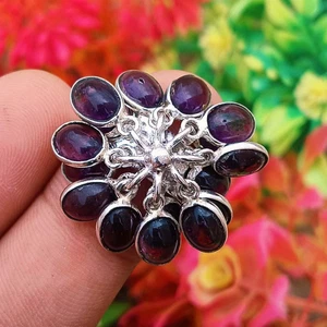 Amethyst Grapes Design Ring 925 Sterling Silver Plated Size 7.5 Gemstone Jewelry - Picture 1 of 4
