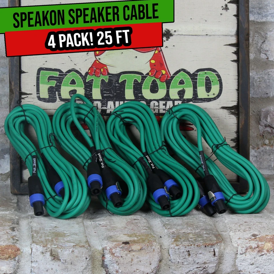 FAT TOAD 25FT Speakon Wires (4x BUNDLE Speaker DJ Cables) | Studio Sound Stage PA Gear
