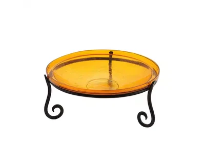 Reflective Crackle Glass Birdbath Bowl With Short Stand II, 14 in. dia. Mandarin - Image 1 of 4
