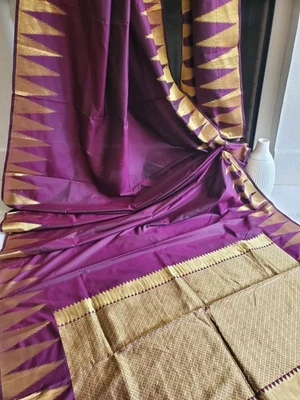 Mujeres Pura Seda Pura Zari Kanjivaram Sari Diseñador Fiesta Festivo Boda Foto 1 de 4