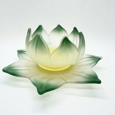 Westmoreland Lotus Bowl & Underplate White Frosted Glass Green Tips Mayo Bowl - Image 1 of 4