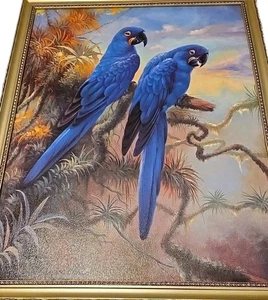 Lienzo de pared 26,5 x 20,5 de 2 loros guacamayo jacinto azul - Imagen 1 de 8