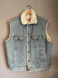 Vintage Levi’s Herren Größe M Sherpa Denim Weste Dunkelblau Jeans 80’s Made USA Large - Bild 1 von 4