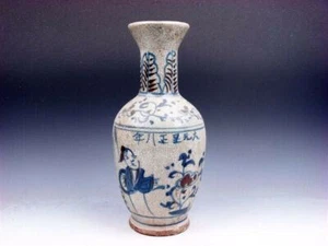 10" Antique Glazed Porcelain Ancient Figurines Flowers Hand Painted Vase #012319 - Imagen 1 de 8