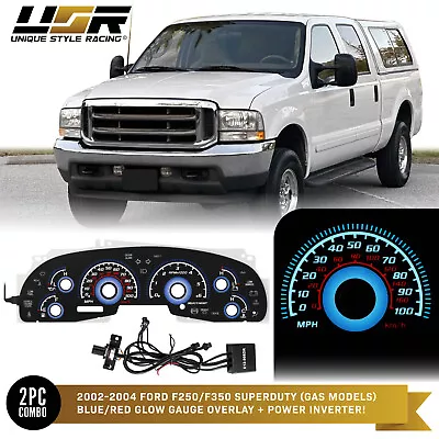 BLUE Glow Gauge Black Overlay For 2002-2004 Ford F250/F350 SuperDuty Gas Model - Image 1 of 4