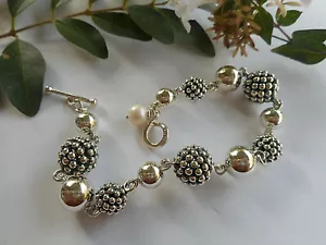 Michael Dawkins Sterling Silver Granulation Station Ball Pearl Bracelet 39N6 - Picture 1 of 9