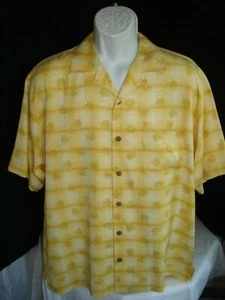 TOMMY BAHAMA GOLD/YELLOW PINEAPPLE PRINT 100% SILK S/S HAWAIIAN SHIRT SZ. M - Picture 1 of 7