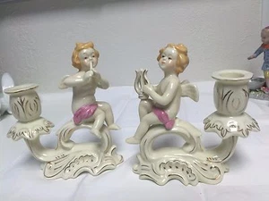 Vintage Porzellan Paar Kinder / Cherub Kerzenständer - Bild 1 von 5