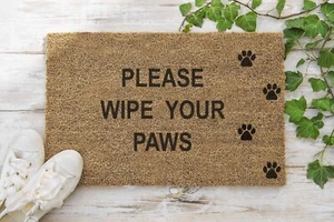 Indoor Coir Doormat 70x40 Please wipe your Paws Internal Door  Mat Stencilled - Picture 1 of 5