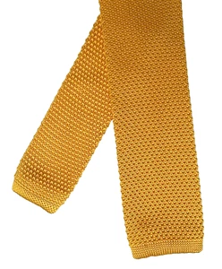 Square end tie D Berite Gold knitted tie with satin neckband BNWT 3 available an - Picture 1 of 3