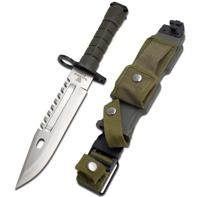 12" M-9 Bayonet US Silver Military Tactical Survival Hunting Knife Fixed Blade - Image 1 of 4