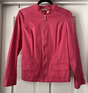 CHICOS VTG Jacket Womens Size 0 Pink Gold Zippers Moto Stretch Pockets Military - Picture 1 of 18