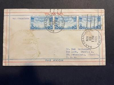 EE. UU., San Francisco CA., a Manila Filipinas, correo aéreo 1935, negro. de 3, Sc#C20. Foto 1 de 2