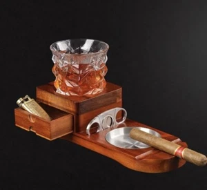 Cenicero para cigarros Whisky Glass Coaster, cajón bandeja de cenizas de madera con cortador de cigarros gratis - Imagen 1 de 1