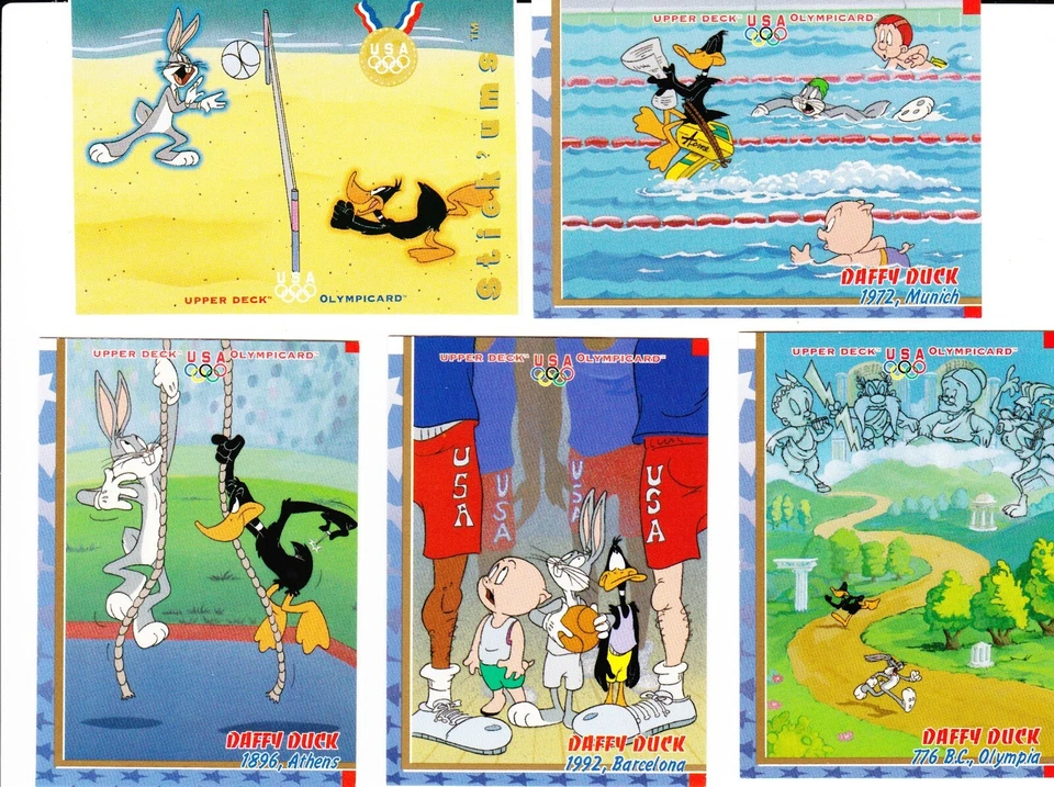 5 Daffy Duck Looney Tunes 1996 Upper Deck Olympic Cards - Image 1 of 1