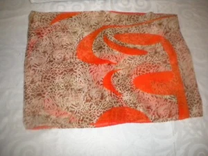 Oversized Silk Long Scarf Orange w Beige & Brown Animal Print Silky Box14 - Picture 1 of 4