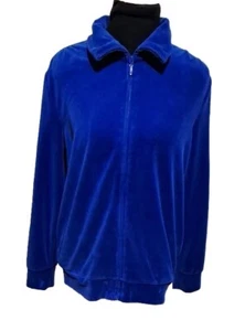 DD Lifestyle Womens Blue Velvet Velour Full Zip Jacket Size Medium Long Sleeve - Picture 1 of 9