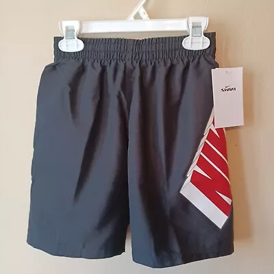 Nike Boys 7" Volley Swim Shorts M (10/12) Black Red Spellout Logo - Image 1 of 2