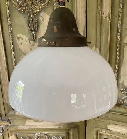 VINTAGE OPALINE CEILING LIGHT. COPPER CRADLE. SUPERB. ORIGINAL. 1920s Cover
