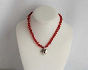 Artistic Ruby Red Czech Crystal and Glass Sterling Silver Locket Necklace - Picture 1 of 8