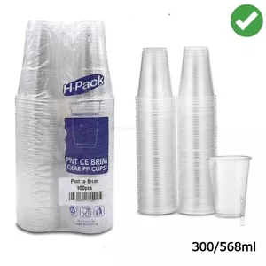 100 Pack PP Clear Tumblers 300ml/ 568ml Reusable Strong  Glasses Party Wedding - Picture 1 of 5