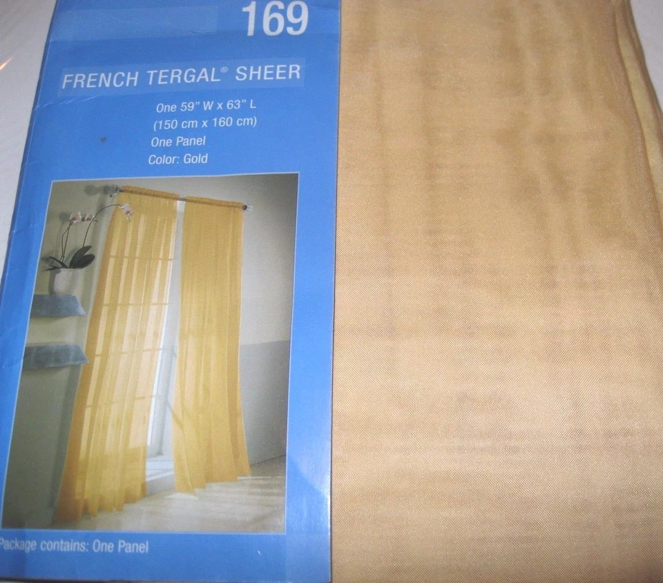 DESIGNABLES FRENCH TERGAL SHEER CURTAIN PANEL GOLD 59 x  63"L NIP - Image 1 of 1
