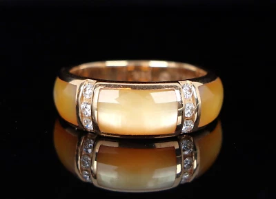 $2,700 Anillo Kabana Oro Amarillo 14K Redondo Diamante Madreperla Incrustación Banda 7.5 Foto 1 de 4