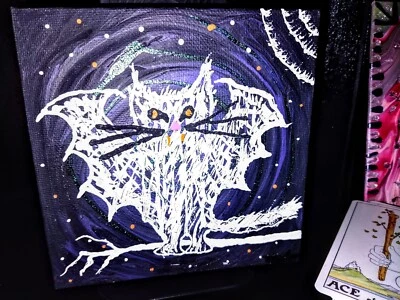 DALLY ⚫️ Original Acrylic Painting Bat Kitty Magic based Art  - Image 1 of 2