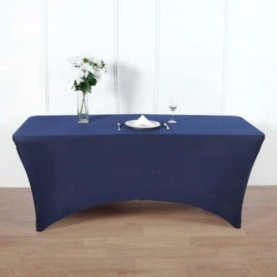8 ft Rectangular Spandex Fitted Party Wedding Catering Tablecloths Dining Home - Image 1 of 2