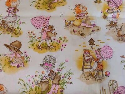 Vtg Holly Hobbie Fabric By The Yard 45 Inch Wide Beach Bonnets Kittens READ - Image 1 of 3