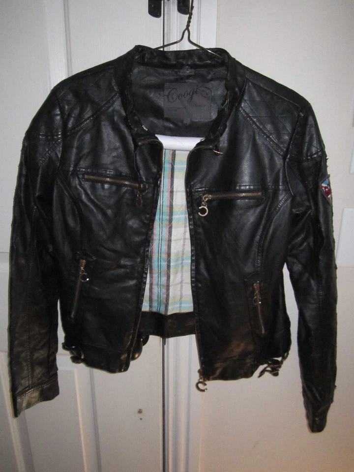 COOGI AUSTRALIA FAUX LEATHER JACKET - LADIES' LARGE - PLAID LINING - SEE DESC. - Image 1 of 4