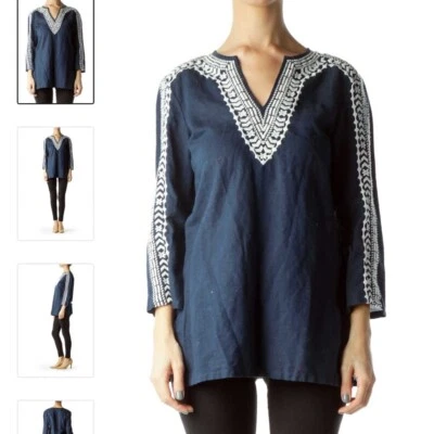 Туника Brooks Brothers темно-синяя льняная топ с белой вышивкой размер M миниатюрная - Изображение 1 из 4