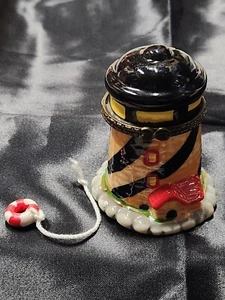 Porzellan Leuchtturm aufklappbare Schmuckschatulle 2-3/4" kleiner Rettungsring Maritim Meer - Bild 1 von 8