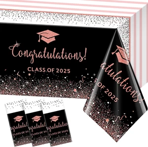 3 Pack Class of 2025 Graduation Tablecloths,Foil Dot Plastic Disposable Rectangl - Picture 1 of 12
