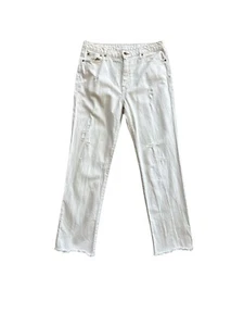 Jonathan Simkhai Distressed Straight Leg Jeans White Denim Damen Größe 31 Flecken - Bild 1 von 5