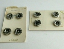 8 Le Chic Buttons on cards Round Metal Silver 1/2 inch etched 4 Hole 