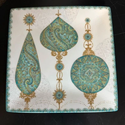 222 Fifth Constantina porcelana turquesa 8” placa quadrada enfeites de férias - Imagem 1 de 4