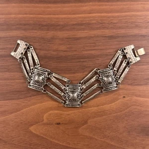 Vintage Mexico Pyramid Panel Bracelet w/ Hook Closure, 7.25" Long - Picture 1 of 5