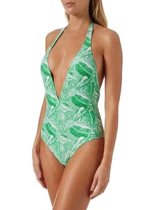 Melissa Odabash Swimsuit UK12 Palma Folie One Piece White / Green BMWT RRP £250 - Picture 1 of 11