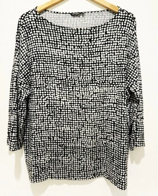 MARIMEKKO Oversized Beige Black Geometric Women's Stretch Boat Neck Top sz. S - Image 1 of 4