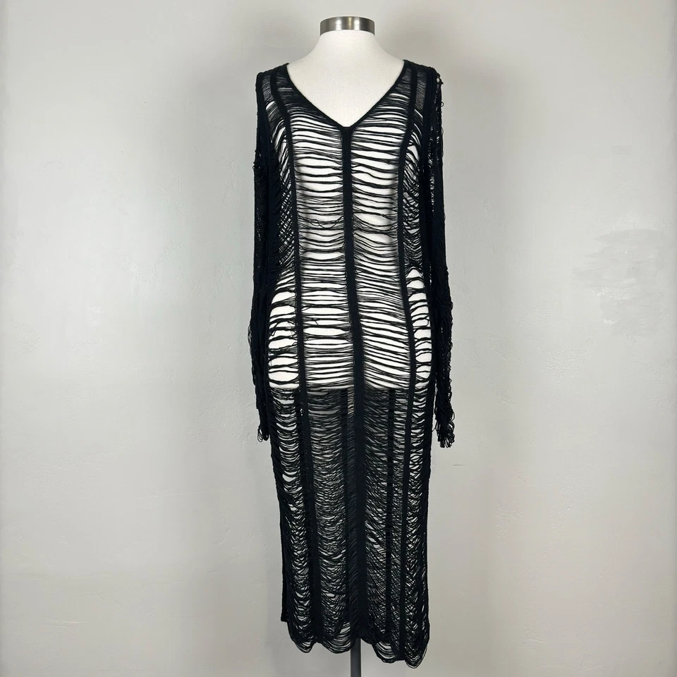 Flanger Heavy Distressed Midi Dress L XL Gothic Grunge Cyber Rave Knitwear Shred - Image 1 of 4