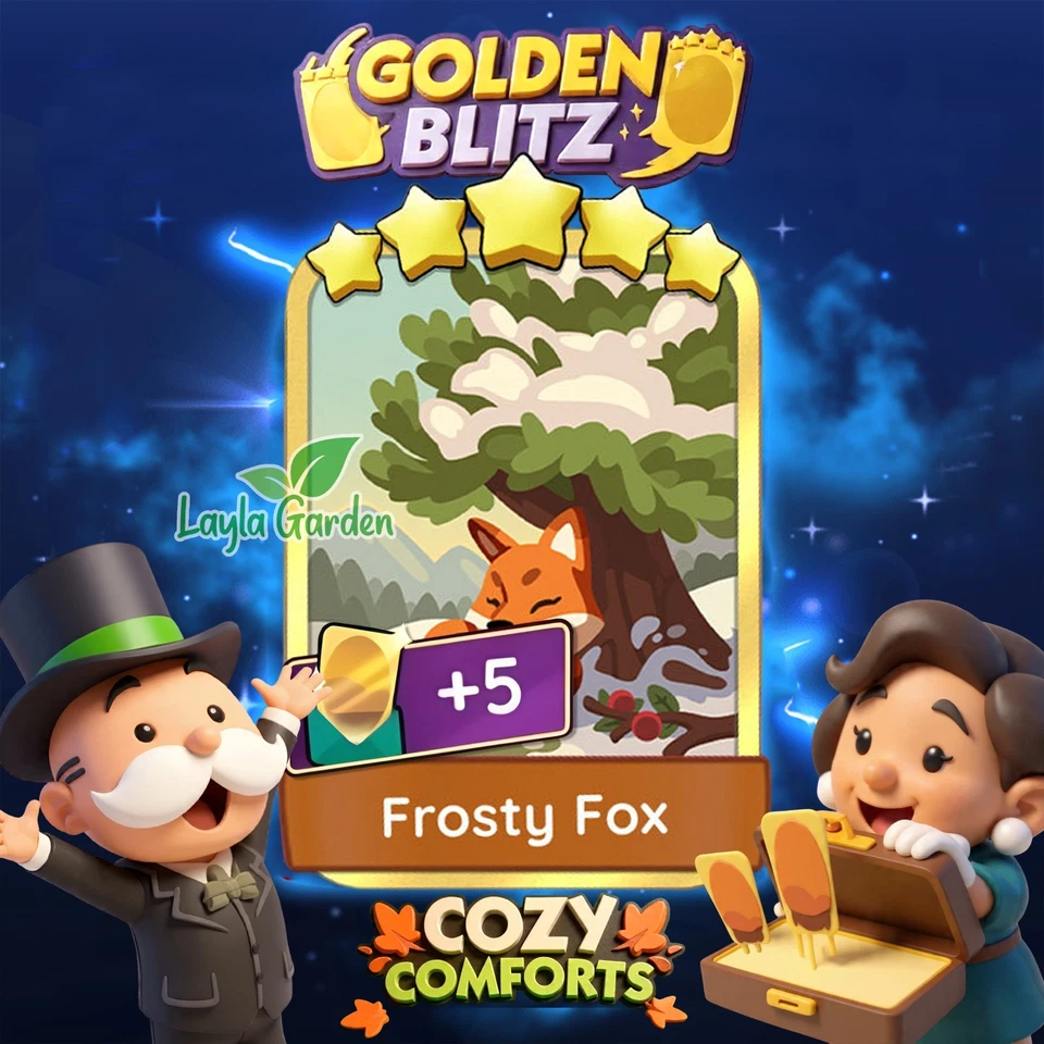 FROSTY FOX ⚡ GOLDEN BLITZ ⚡ PEGATINA 5 ⭐ Estrellas - Monopoly_Go!⚡ENTREGA RÁPIDA⚡ Foto 1 de 1